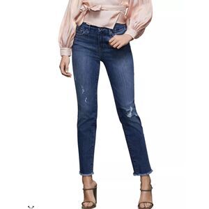 Good American Good Straight High Rise Straight Jeans in Blue 407 Frayed Hem 0/25